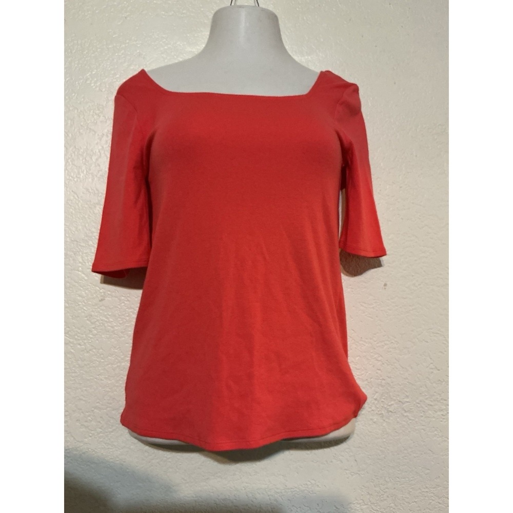 A Loves A Women's Medium Top 3/4 Sleeve Square Neck Melon Color Cotton Blend New